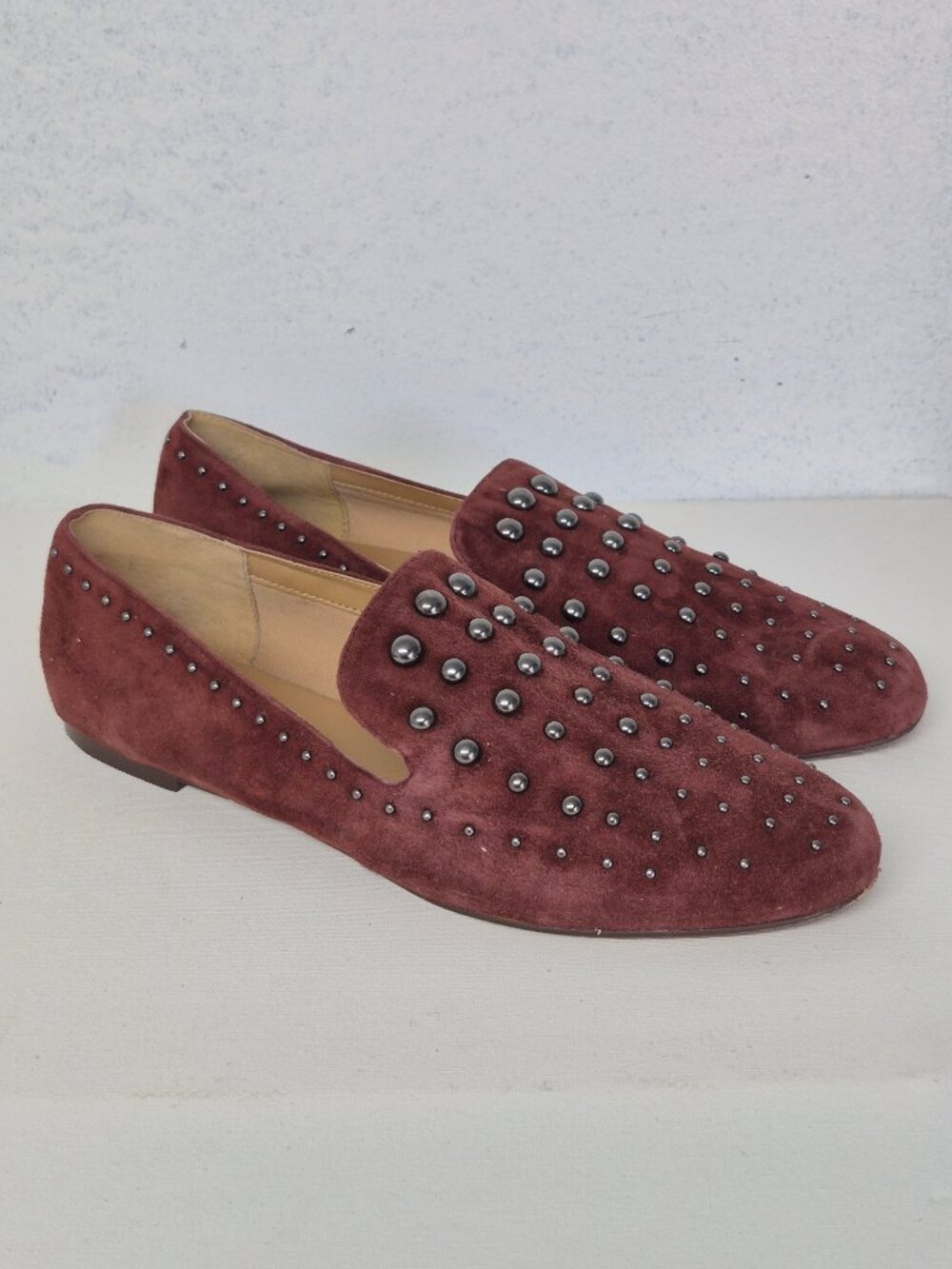 Chico's Hillary Women's Size 8.5 M Burgundy Suede Studded Loafers Flats Shoes